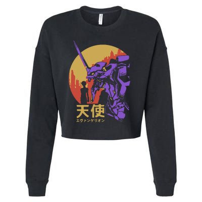 Neon Evangelion Retro Vintage Cropped Pullover Crew