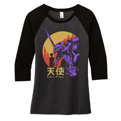 Neon Evangelion Retro Vintage Women's Tri-Blend 3/4-Sleeve Raglan Shirt