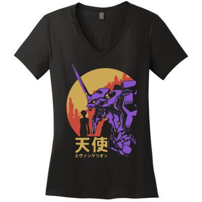 Neon Evangelion Retro Vintage Women's V-Neck T-Shirt