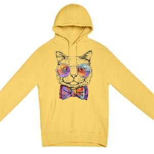 Nerd Cat With Glasses and Bow Tie Premium Pullover Hoodie