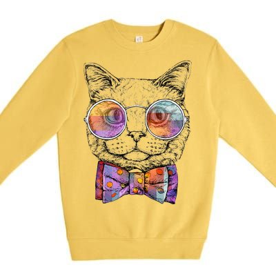 Nerd Cat With Glasses and Bow Tie Premium Crewneck Sweatshirt