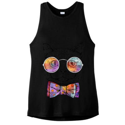 Nerd Cat With Glasses and Bow Tie Ladies PosiCharge Tri-Blend Wicking Tank