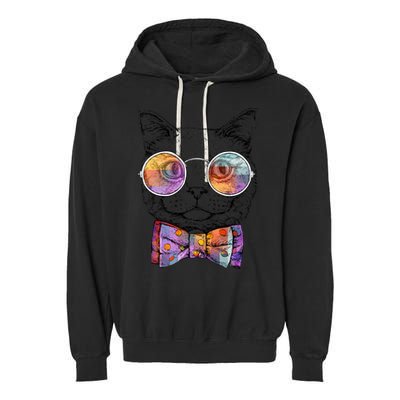Nerd Cat With Glasses and Bow Tie Garment-Dyed Fleece Hoodie