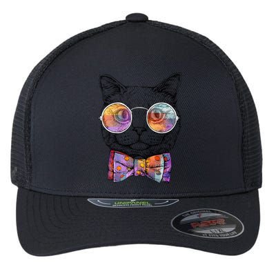Nerd Cat With Glasses and Bow Tie Flexfit Unipanel Trucker Cap