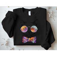 Nerd Cat With Glasses and Bow Tie Sweatshirt