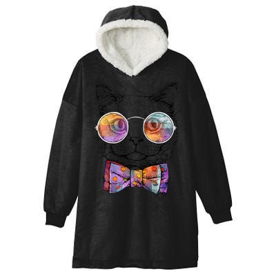 Nerd Cat With Glasses and Bow Tie Hooded Wearable Blanket
