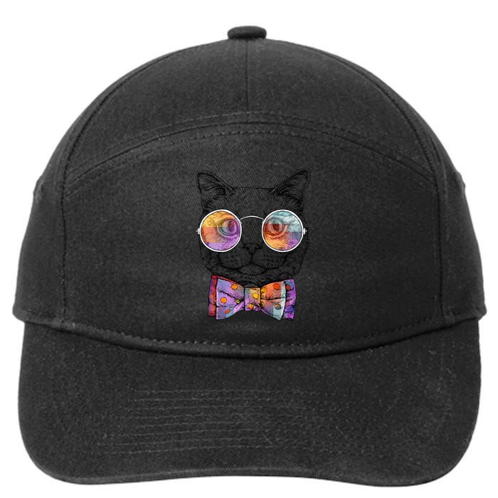 Nerd Cat With Glasses and Bow Tie 7-Panel Snapback Hat