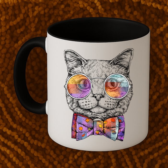 Nerd Cat With Glasses and Bow Tie Mug