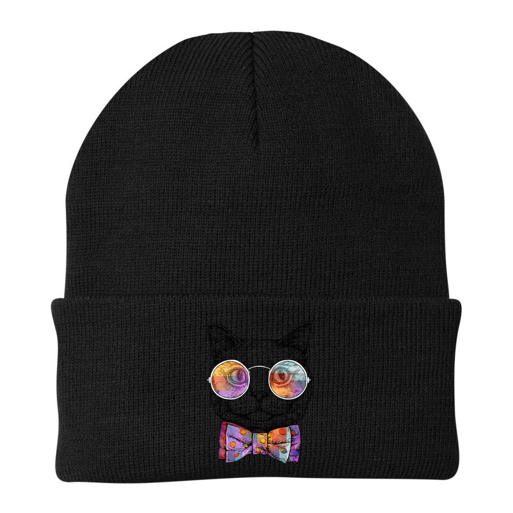 Nerd Cat With Glasses and Bow Tie Beanie