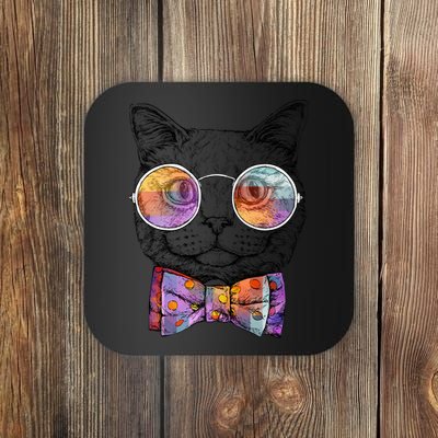 Nerd Cat With Glasses and Bow Tie Coaster