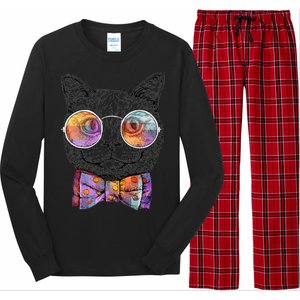 Nerd Cat With Glasses and Bow Tie Long Sleeve Pajama Set