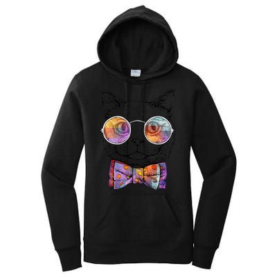Nerd Cat With Glasses and Bow Tie Women's Pullover Hoodie