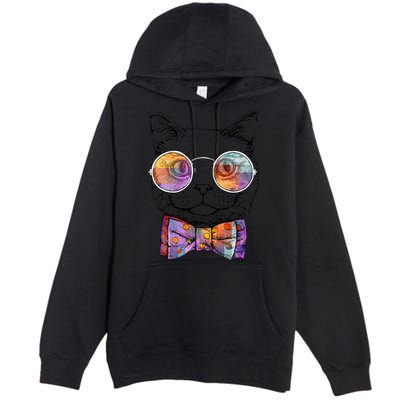 Nerd Cat With Glasses and Bow Tie Premium Pullover Hoodie