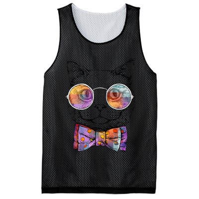 Nerd Cat With Glasses and Bow Tie Mesh Reversible Basketball Jersey Tank