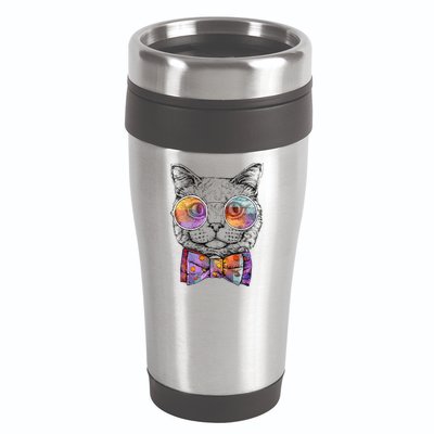 Nerd Cat With Glasses and Bow Tie 16oz Travel Tumbler
