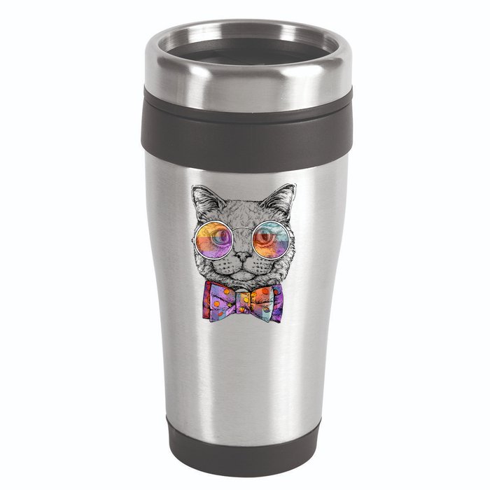Nerd Cat With Glasses and Bow Tie 16oz Travel Tumbler