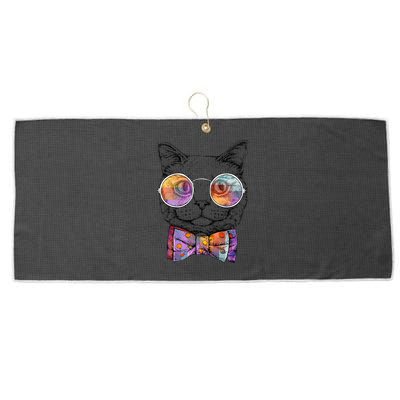 Nerd Cat With Glasses and Bow Tie Large Microfiber Waffle Golf Towel