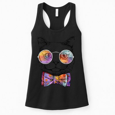 Nerd Cat With Glasses and Bow Tie Womens Tank Top