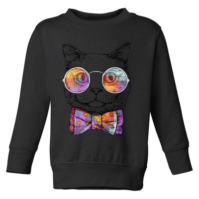 Nerd Cat With Glasses and Bow Tie Toddler Sweatshirt
