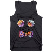 Nerd Cat With Glasses and Bow Tie Tank Top