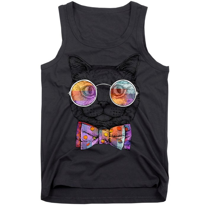 Nerd Cat With Glasses and Bow Tie Tank Top