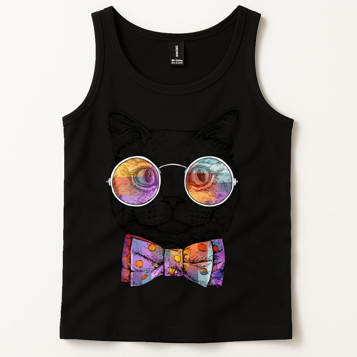 Nerd Cat With Glasses and Bow Tie Tank Top
