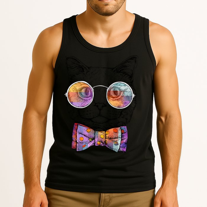 Nerd Cat With Glasses and Bow Tie Tank Top