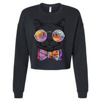 Nerd Cat With Glasses and Bow Tie Cropped Pullover Crew