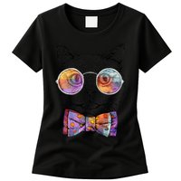 Nerd Cat With Glasses and Bow Tie Womens T-Shirt