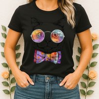 Nerd Cat With Glasses and Bow Tie Womens T-Shirt