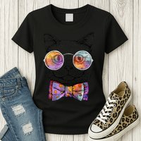 Nerd Cat With Glasses and Bow Tie Womens T-Shirt