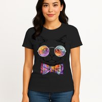 Nerd Cat With Glasses and Bow Tie Womens T-Shirt