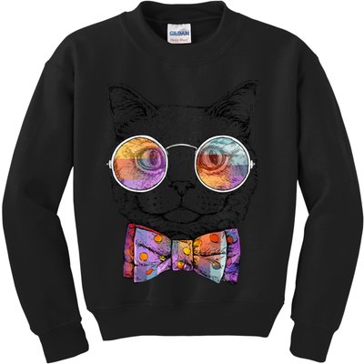 Nerd Cat With Glasses and Bow Tie Kids Sweatshirt