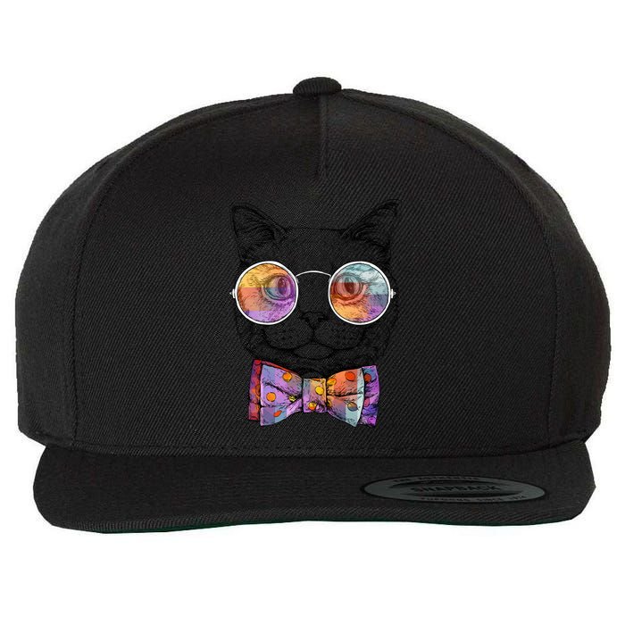 Nerd Cat With Glasses and Bow Tie Wool Snapback Cap