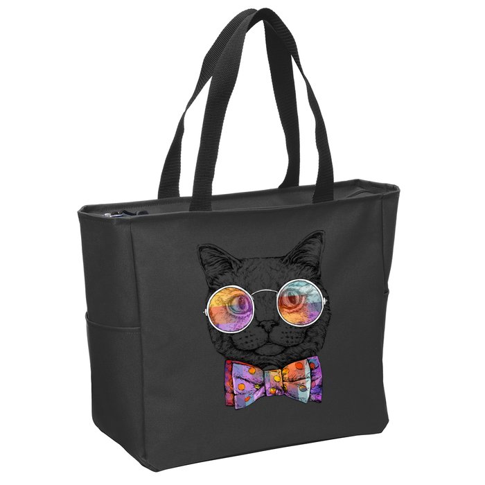 Nerd Cat With Glasses and Bow Tie Zip Tote Bag