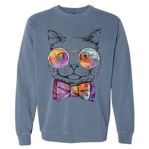 Nerd Cat With Glasses and Bow Tie Garment-Dyed Sweatshirt