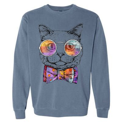 Nerd Cat With Glasses and Bow Tie Garment-Dyed Sweatshirt