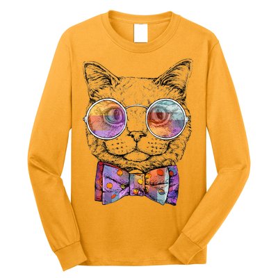 Nerd Cat With Glasses and Bow Tie Long Sleeve Shirt