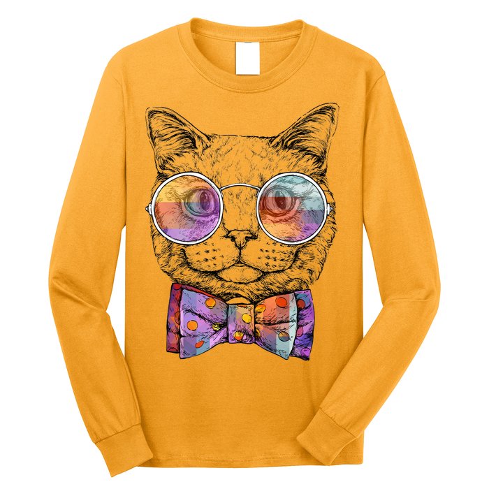 Nerd Cat With Glasses and Bow Tie Long Sleeve Shirt