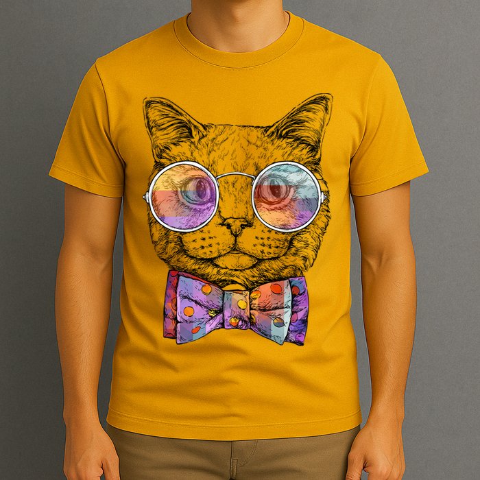 Nerd Cat With Glasses and Bow Tie T-Shirt
