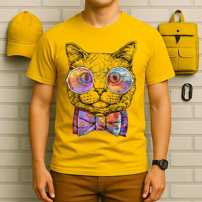 Nerd Cat With Glasses and Bow Tie T-Shirt
