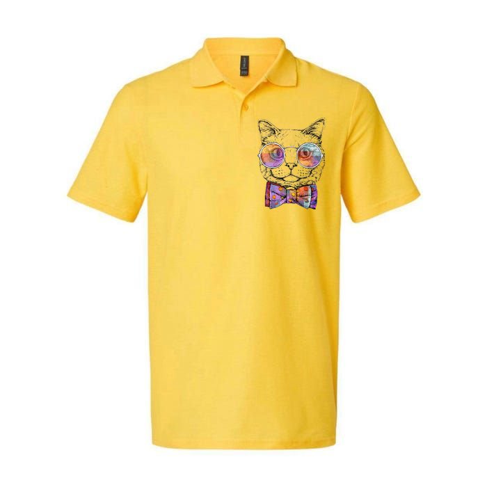 Nerd Cat With Glasses and Bow Tie Softstyle Adult Sport Polo