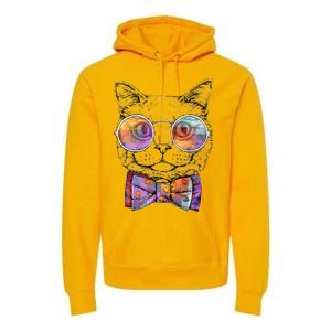 Nerd Cat With Glasses and Bow Tie Premium Hoodie