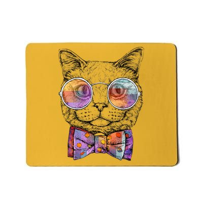 Nerd Cat With Glasses and Bow Tie Mousepad