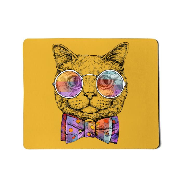 Nerd Cat With Glasses and Bow Tie Mousepad