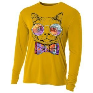 Nerd Cat With Glasses and Bow Tie Cooling Performance Long Sleeve Crew