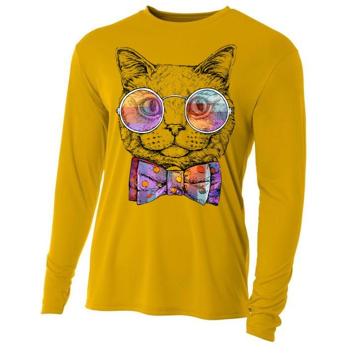 Nerd Cat With Glasses and Bow Tie Cooling Performance Long Sleeve Crew