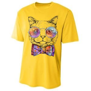 Nerd Cat With Glasses and Bow Tie Performance Sprint T-Shirt