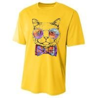 Nerd Cat With Glasses and Bow Tie Youth Performance Sprint T-Shirt