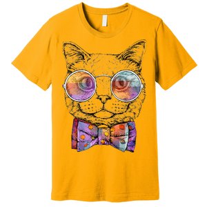 Nerd Cat With Glasses and Bow Tie Premium T-Shirt